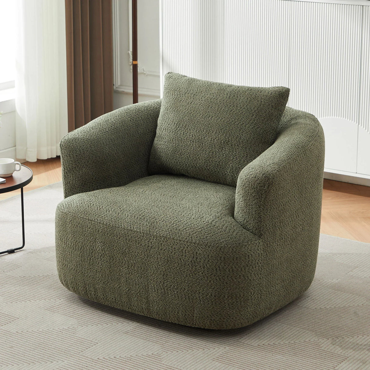 360° Swivel Barrel Sofa Chair With Throw Pillow, Chenille Upholstered Accent Chair - Furniture Home Direct