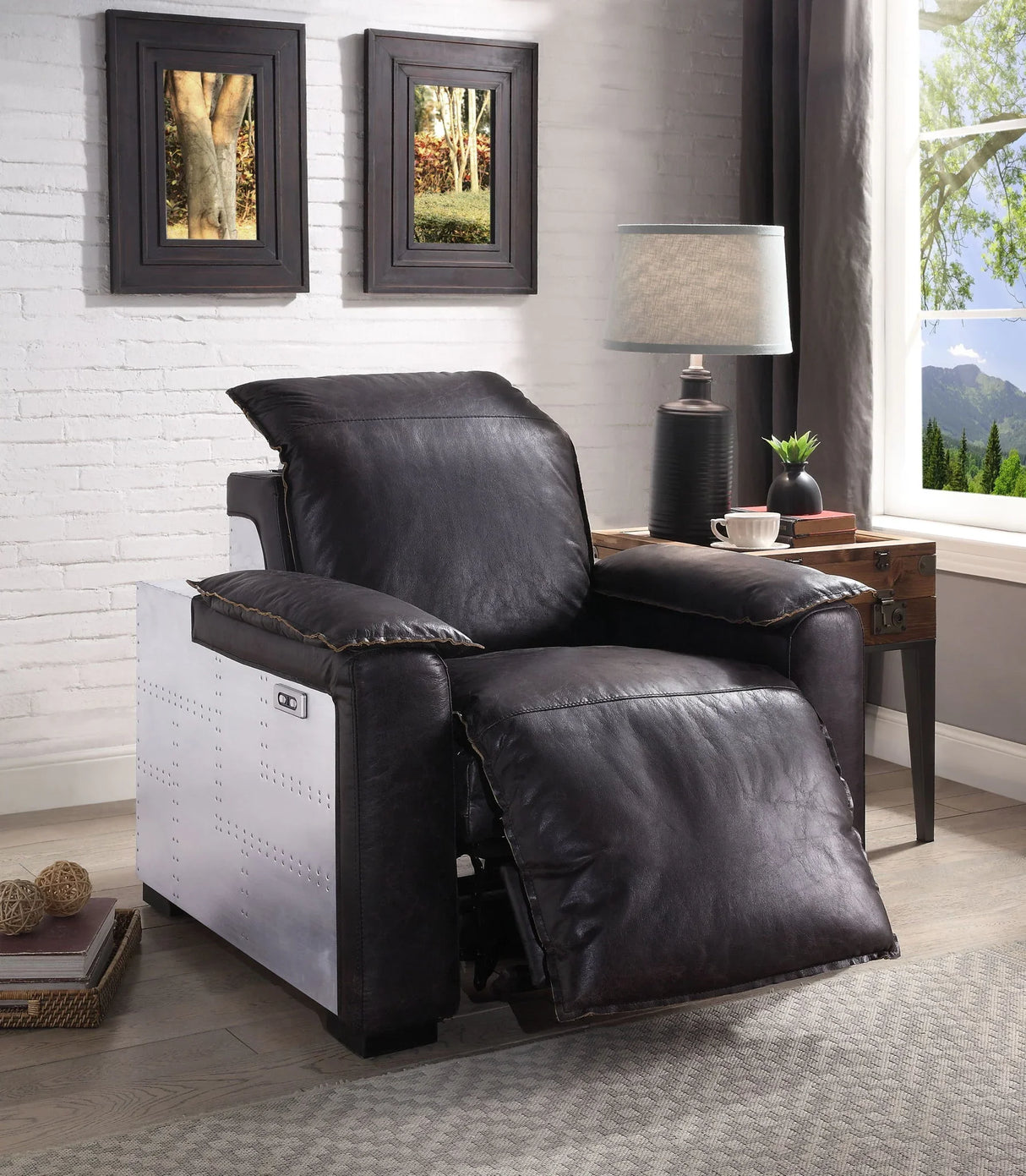 Misezon - Top Grain Leather Power Motion Recliner - Dark Brown - Furniture Home Direct