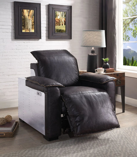 Misezon - Top Grain Leather Power Motion Recliner - Dark Brown - Furniture Home Direct