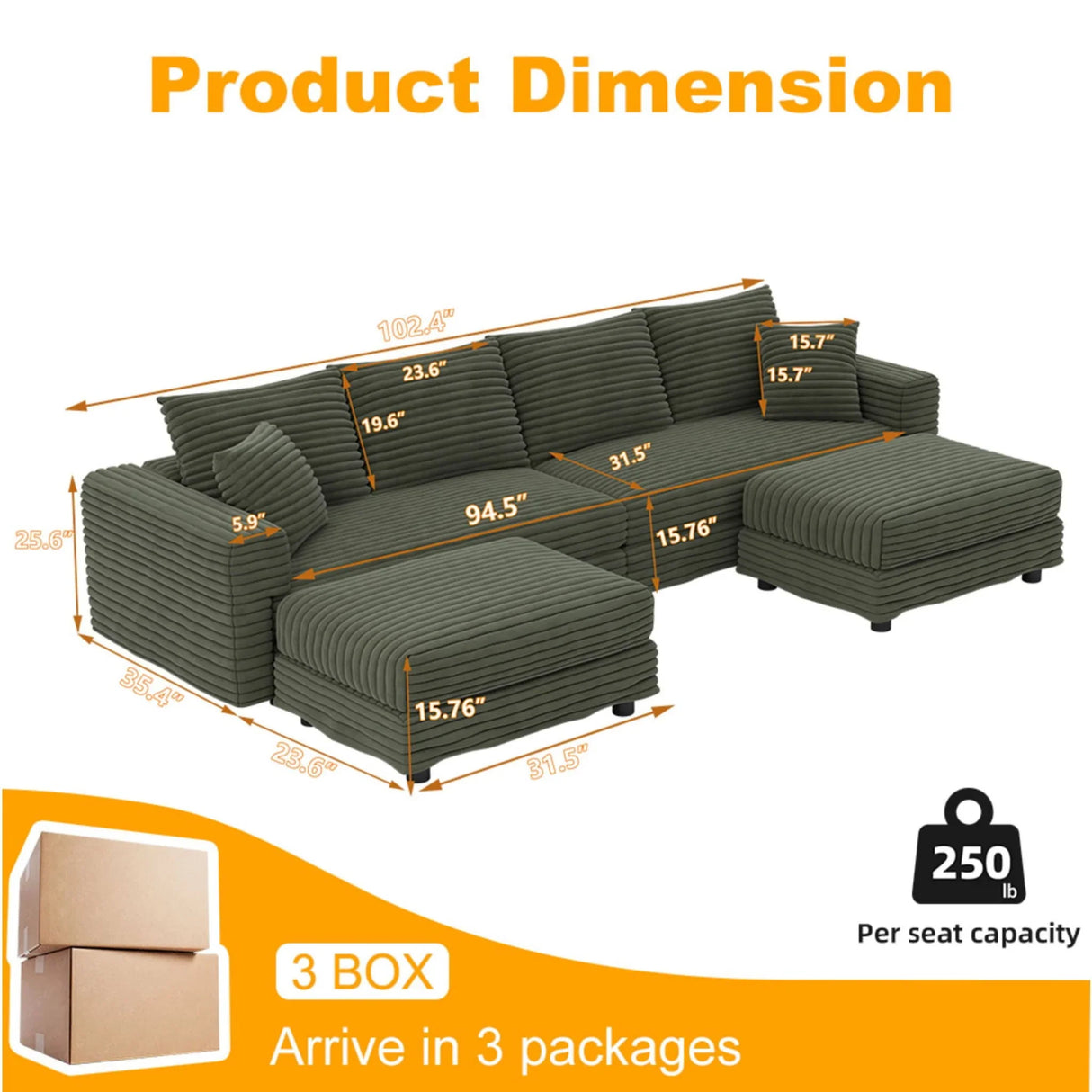Deep Seat Convertible Sofa With Soft Pillows And Ottomans - Furniture Home Direct