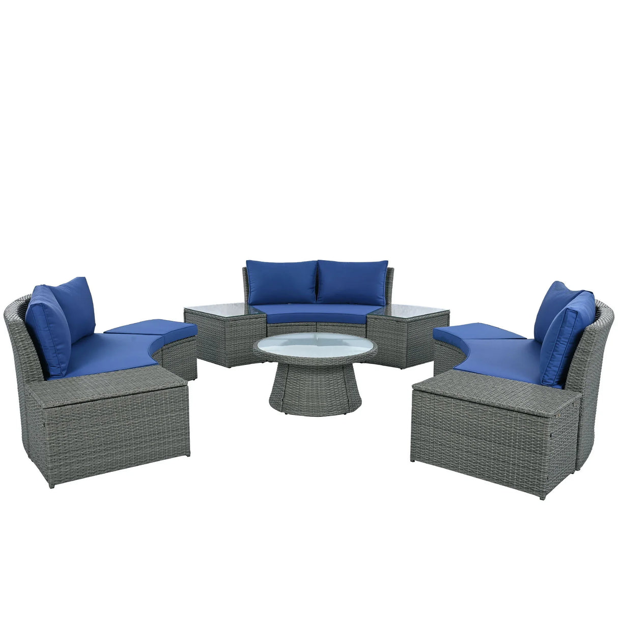 10 Piece Outdoor Sectional Half Round Patio Rattan Sofa Set - Furniture Home Direct