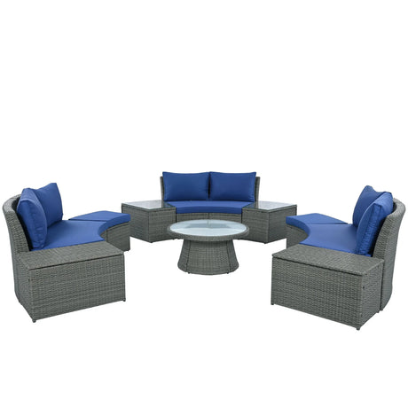 10 Piece Outdoor Sectional Half Round Patio Rattan Sofa Set - Furniture Home Direct