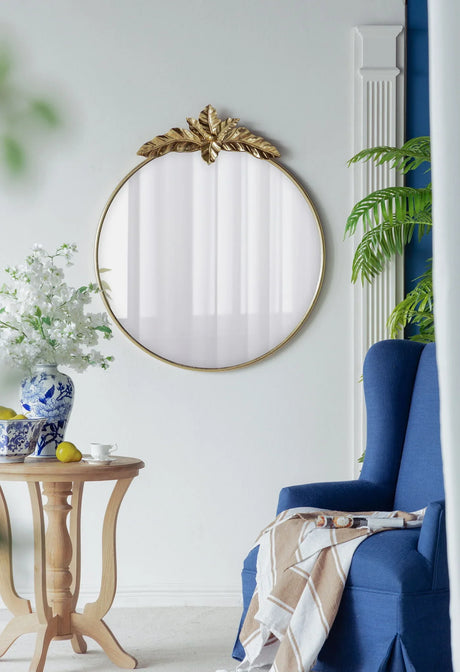 Large Round Wall Mirror With Metal Frame, Circle Accent Mirror For Living Room Bedroom Entryway - Gold - Furniture Home Direct