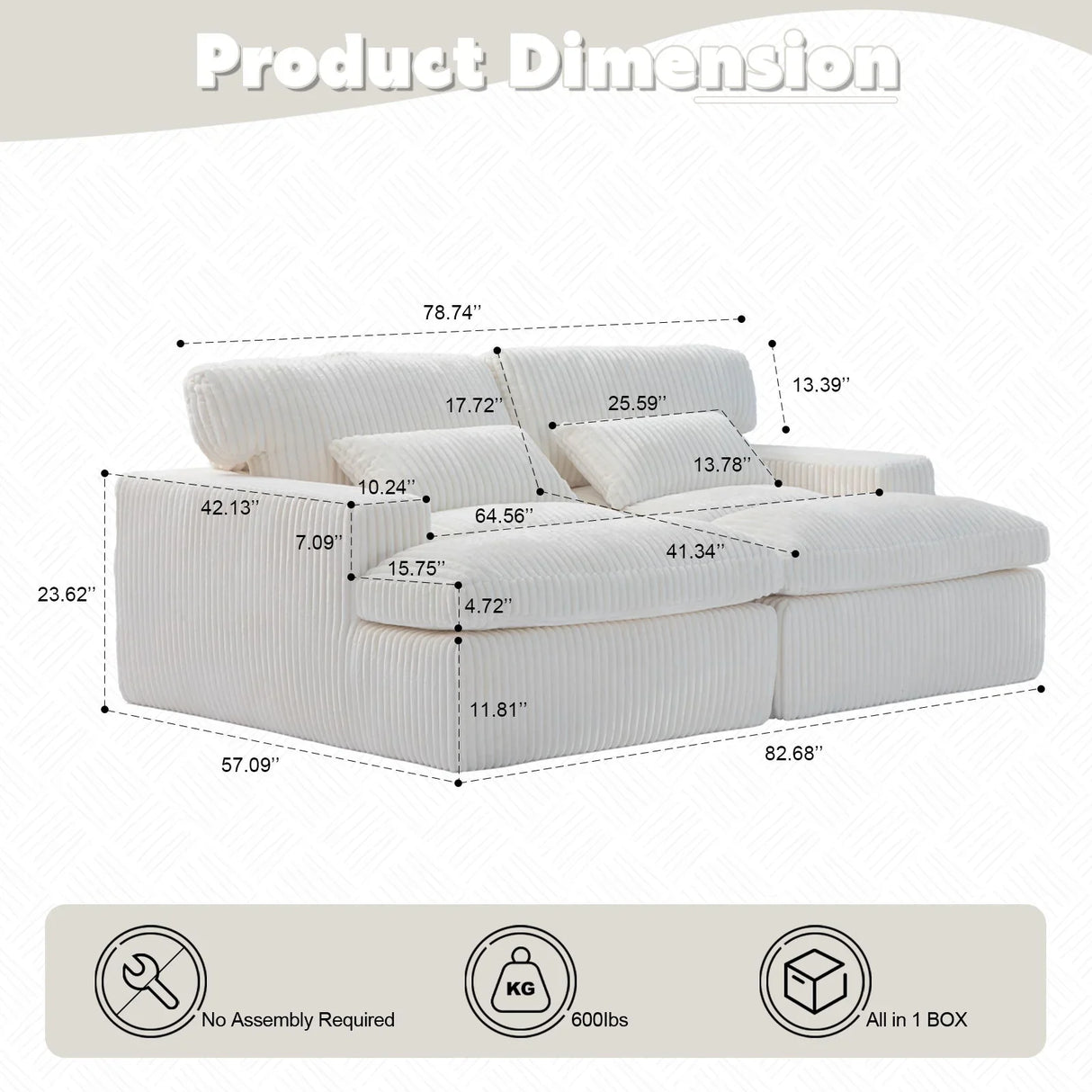 Double Chaise Lounge Chair, Oversized Upholstered Sleeper Cloud Couch - Furniture Home Direct