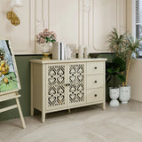 Hollowed Out Cabinet With 2 Door 3 Drawers, American Furniture, Suitable For Bedroom, Living Room, Study - Natural - Furniture Home Direct