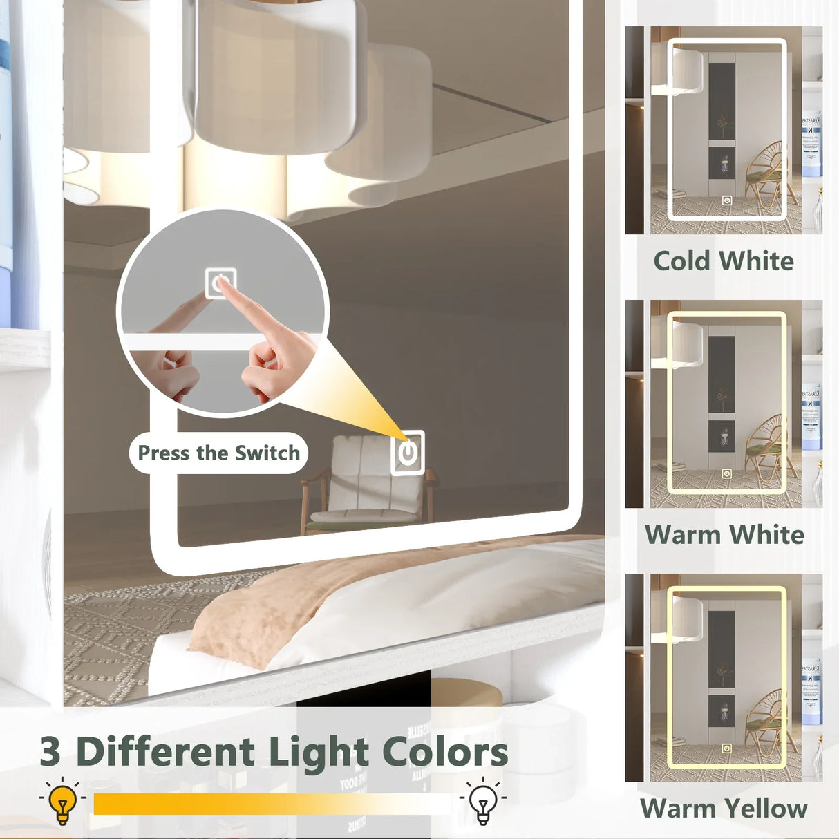 Vanity Desk With Lights and Ample Storage Drawers White - Furniture Home Direct