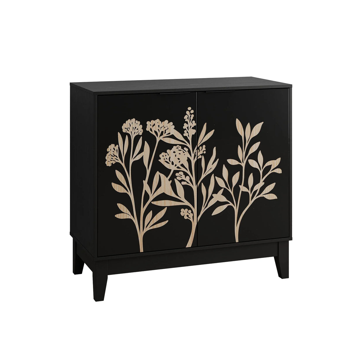 Vintage Carved Cabinet With Adjustable Shelves - Black - Furniture Home Direct