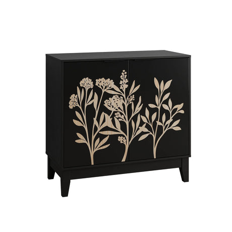 Vintage Carved Cabinet With Adjustable Shelves - Black - Furniture Home Direct