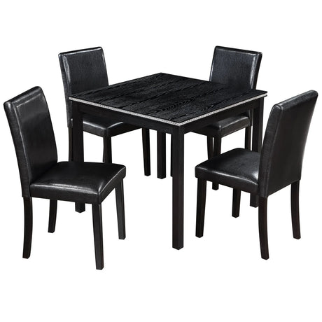 5 Pieces Wooden Dining Table Set, Square Table And 4 Upholstered Chairs - Furniture Home Direct
