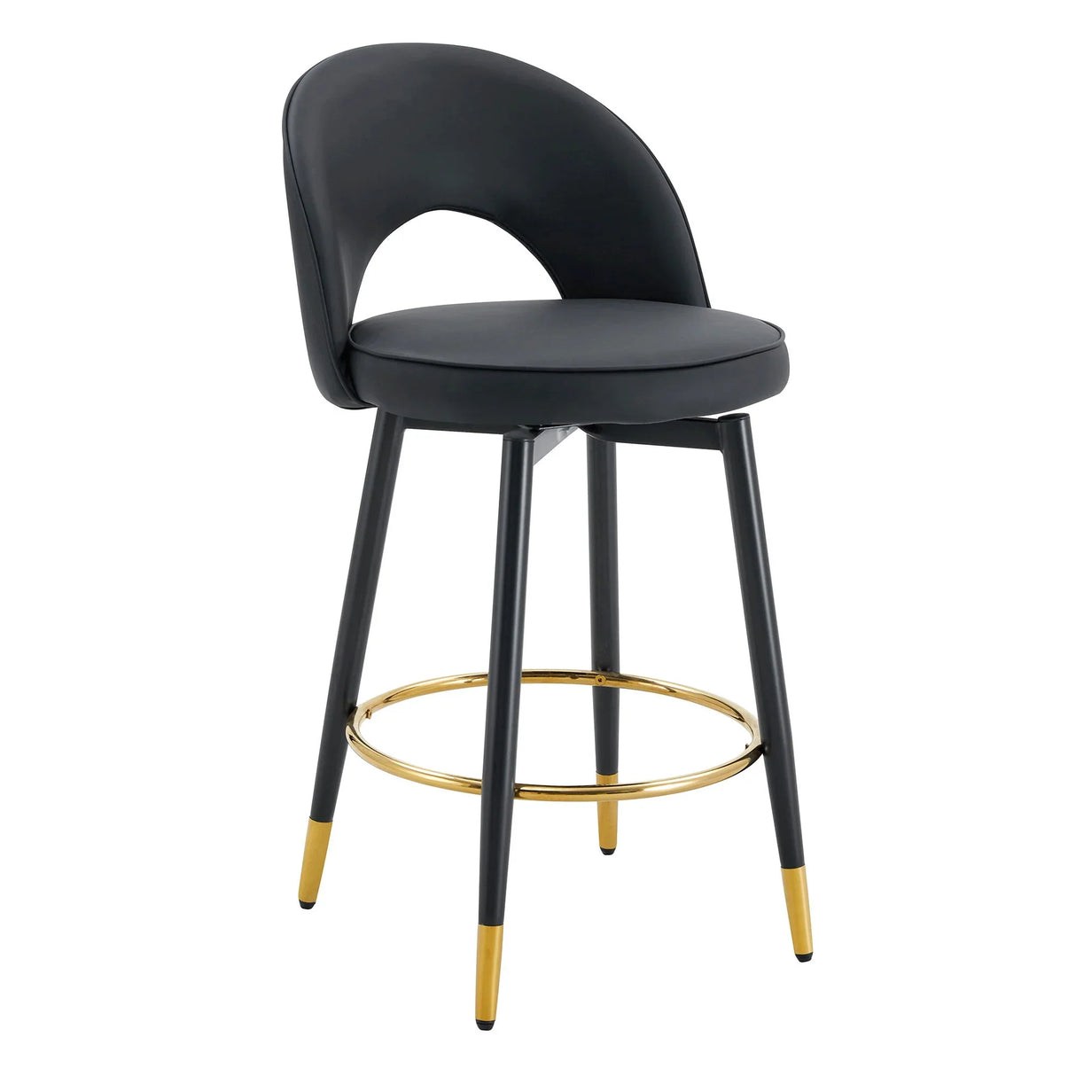 Modern Upholstered 360° Rotatable Bar Chair With Metal Legs For Dining Room (Set of 2) - Furniture Home Direct