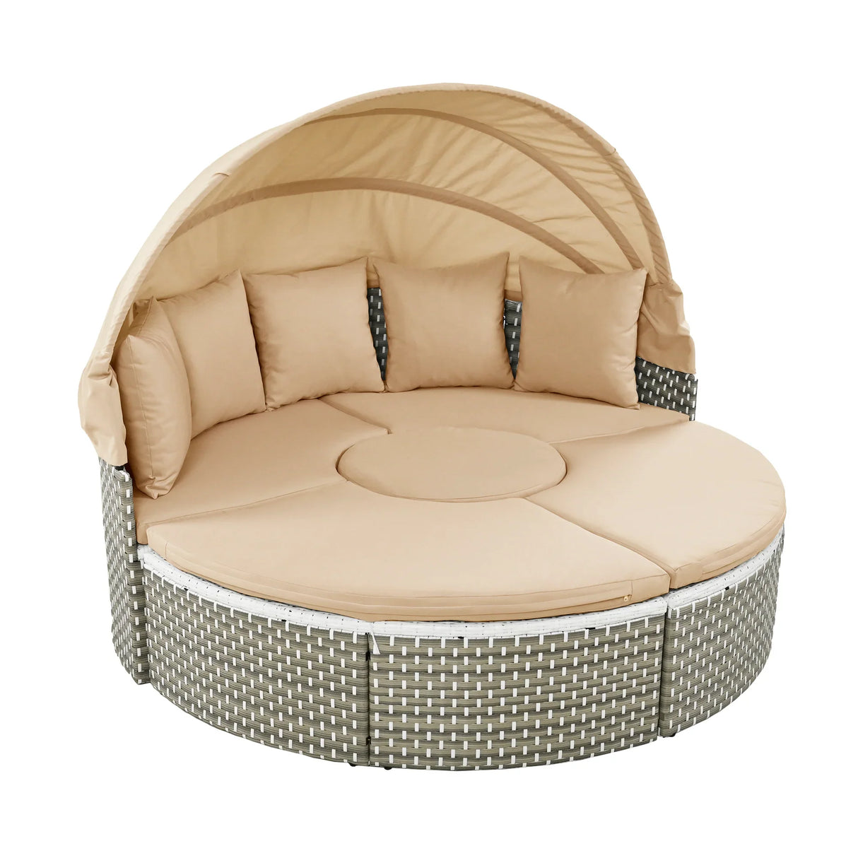 Outdoor Daybed With Canopy Weatherproof Rattan Beige - Furniture Home Direct