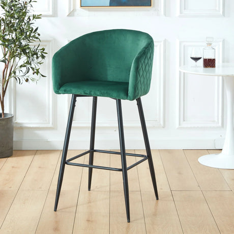 Counter Height Bar Stool, Metal Legs, Velvet Upholstered For Pub, Restaurant, Kitchen Island (Set of 2) - Black / Green - Furniture Home Direct