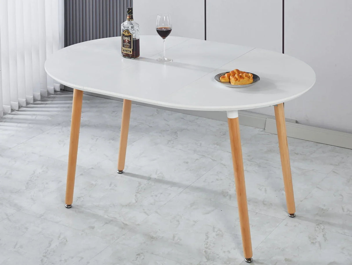 Extensible Table, Dining Table, Office Table, Coffee Table, Wood Leg - Matte White - Furniture Home Direct