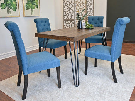 Dining Set Wood Table With Tufted Chairs Seating Six Blue - Furniture Home Direct