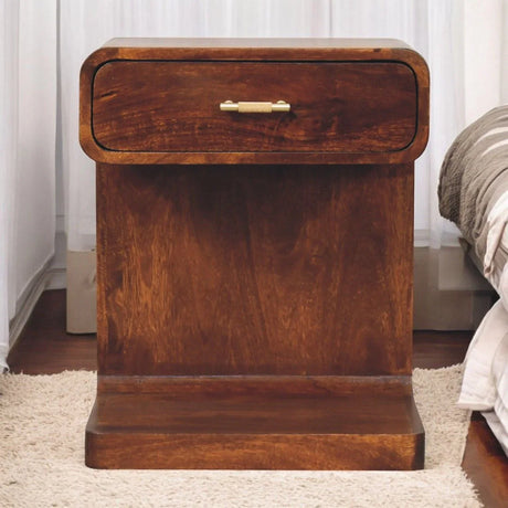T Bar Rounded Bedside Table - Dark Brown - Furniture Home Direct