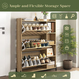 Shoe Cabinet with 3 Flip Drawers & Open Shelves, Modern Entryway Shoe Storage Cabinet Slim, Narrow Hidden Shoe Rack for Heels, Boots, Slippers, Wood Freestanding Shoe Organizer for Entrance - Furniture Home Direct