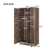 2-Door Wardrobe Armoire with LED and 4 Storage Shelves, Brown - Furniture Home Direct