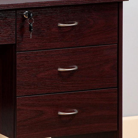 Three Locking Drawers On Metal Glides Student Desk Work Desk Modesty Panel Metal Bar Handles - Mahogany - Furniture Home Direct