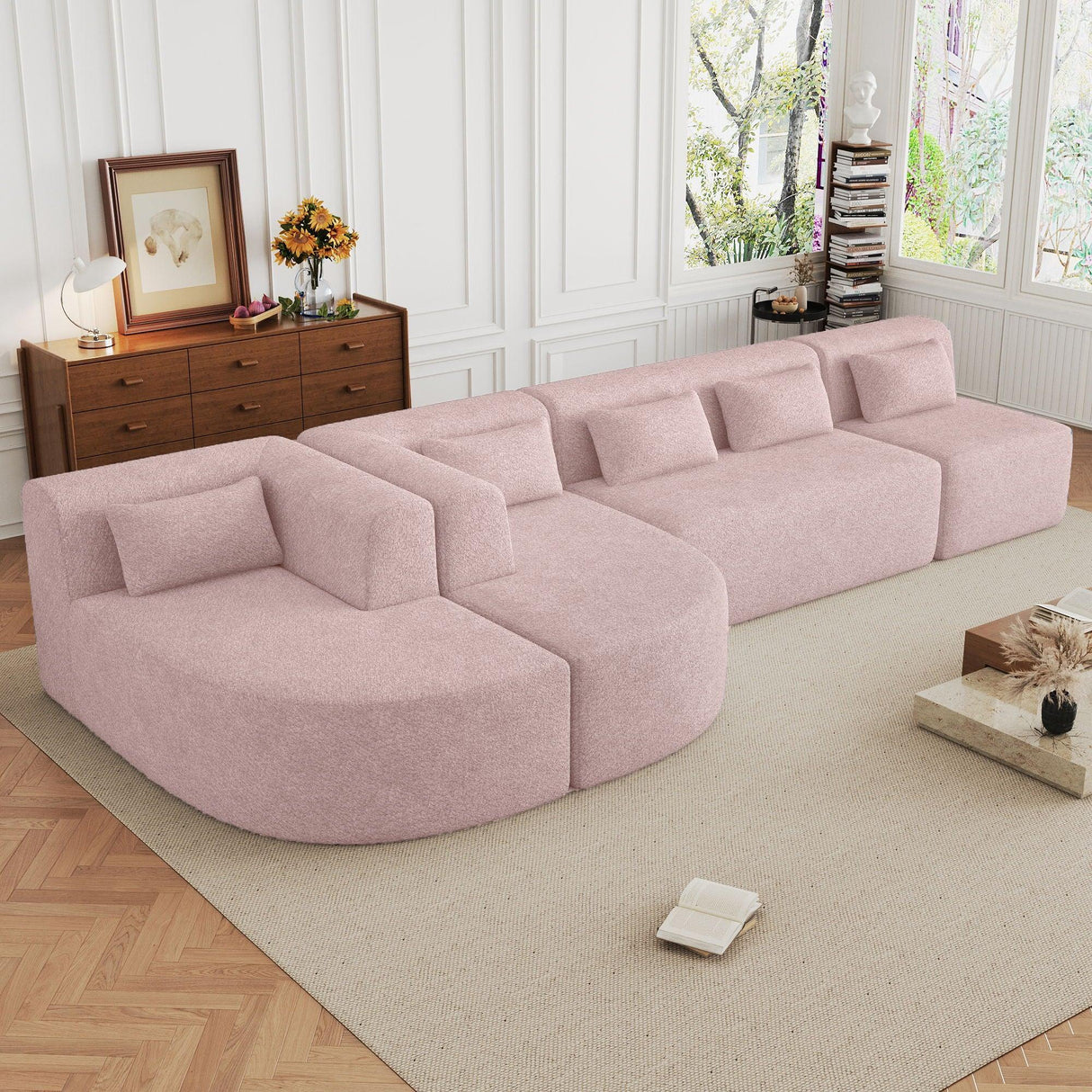 Upholstered Sofa Free Combined Sofa Couch With 2 Chaise Lounge And Five Back Pillows For Living Room - Furniture Home Direct
