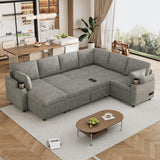 U-Shaped Sectional Sleeper Sofa With Ample Storage Space, 2 Cup Holders And Charging Ports For Living Room - Furniture Home Direct