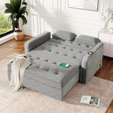 66.5" Upholstered Loveseat With Pull Out Bed, Two Throw Pillows, Dual USB Charging Port and Adjustable Backrest - Light Gray - Furniture Home Direct