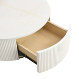 Round Nesting Coffee Table Fluted Drawer Gold and White - Furniture Home Direct