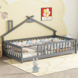House-Shaped Bedside Floor Bed With Guardrails, Slats, Without Door - Furniture Home Direct
