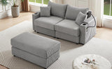 Modern Style Loveseat With Storage, Ottoman, Two USB Ports, Two Cup Holders and Phone Holder - Gray - Furniture Home Direct