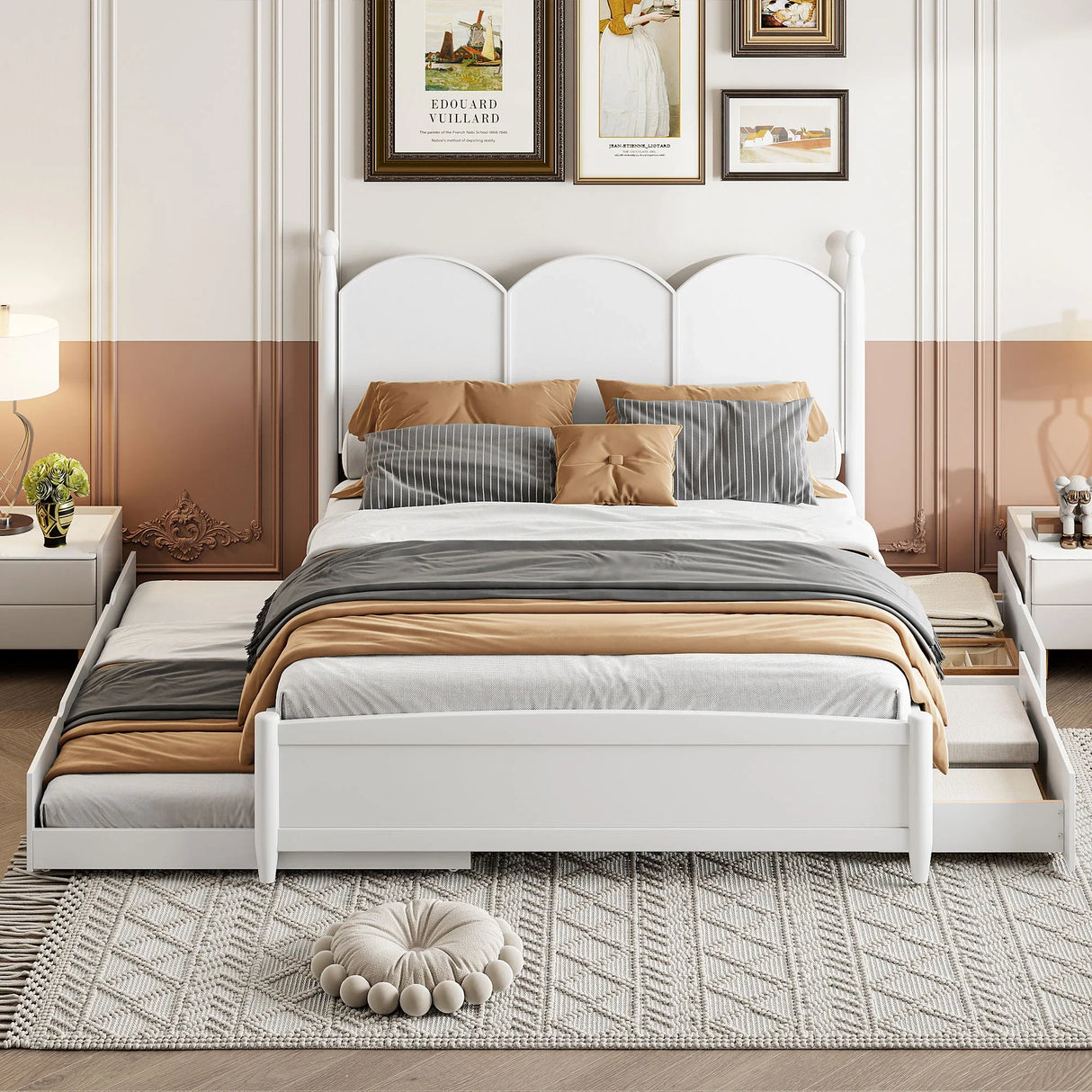 Platform Bed With With 2 Big Drawers And Trundle - Furniture Home Direct