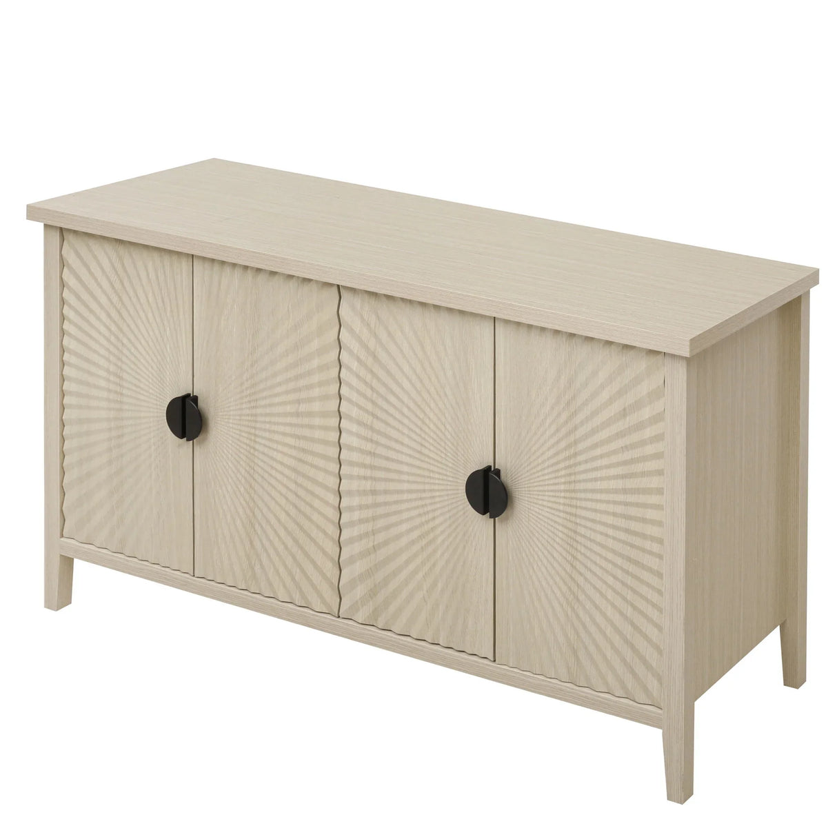 4 Door Sideboard, Carved Sideboard Buffet Cabinet With Storage, Modern Coffee Bar Cabinet With Adjustable Shelf For Living Room, Dining Room, Kitchen - Natural - Furniture Home Direct