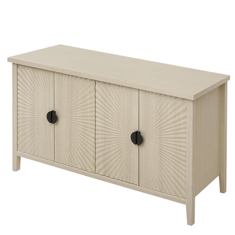 4 Door Sideboard, Carved Sideboard Buffet Cabinet With Storage, Modern Coffee Bar Cabinet With Adjustable Shelf For Living Room, Dining Room, Kitchen - Natural - Furniture Home Direct
