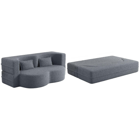 Modern Floor Sofa, With 2 Pillows, Convertible Teddy Fabric Foam Filled Bed - Furniture Home Direct
