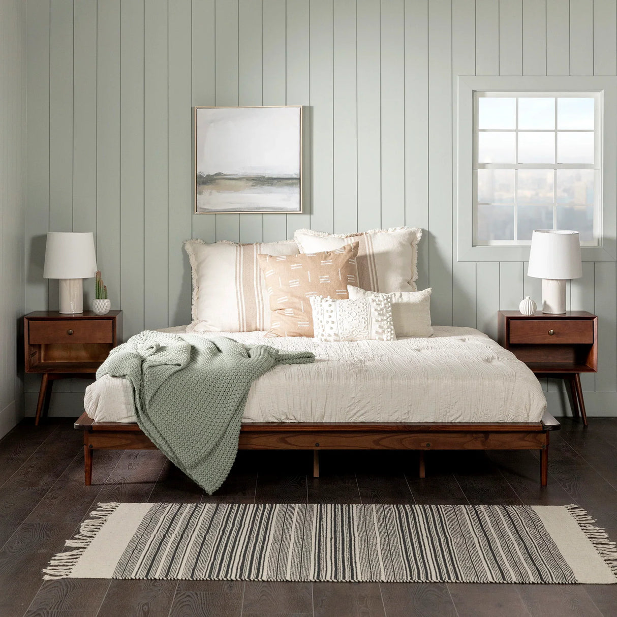 Mid-Century Modern Solid Wood Platform Bed Frame - Furniture Home Direct