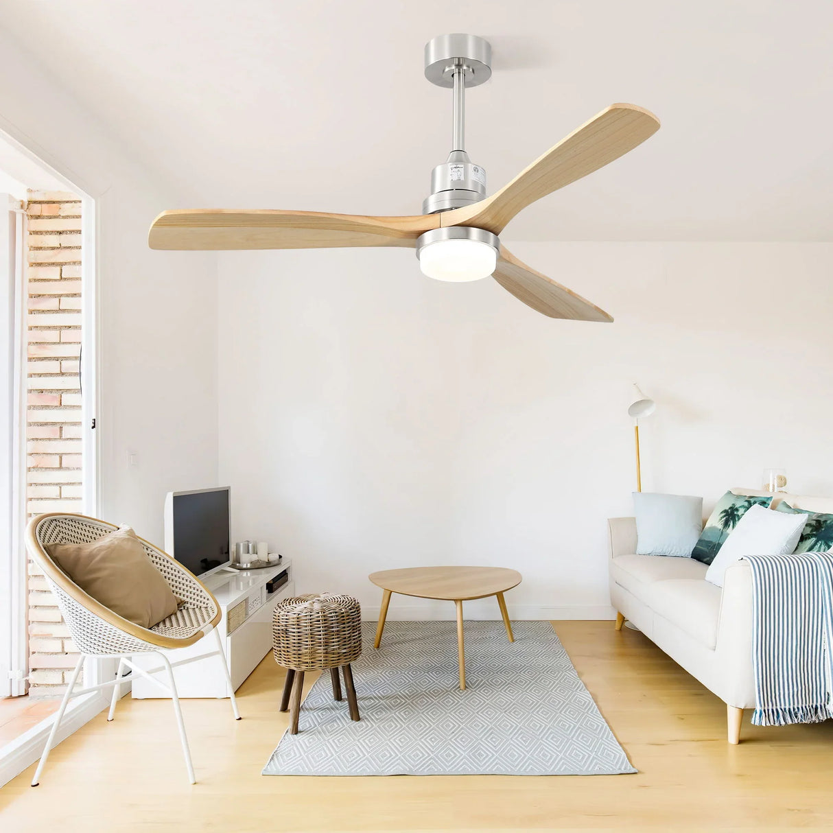 Ceiling Fan With Dimmable LED Light 6 Speed Remote 3 Wood Blade Reversible DC Motor For Bedroom - Brushed Nickel - Furniture Home Direct