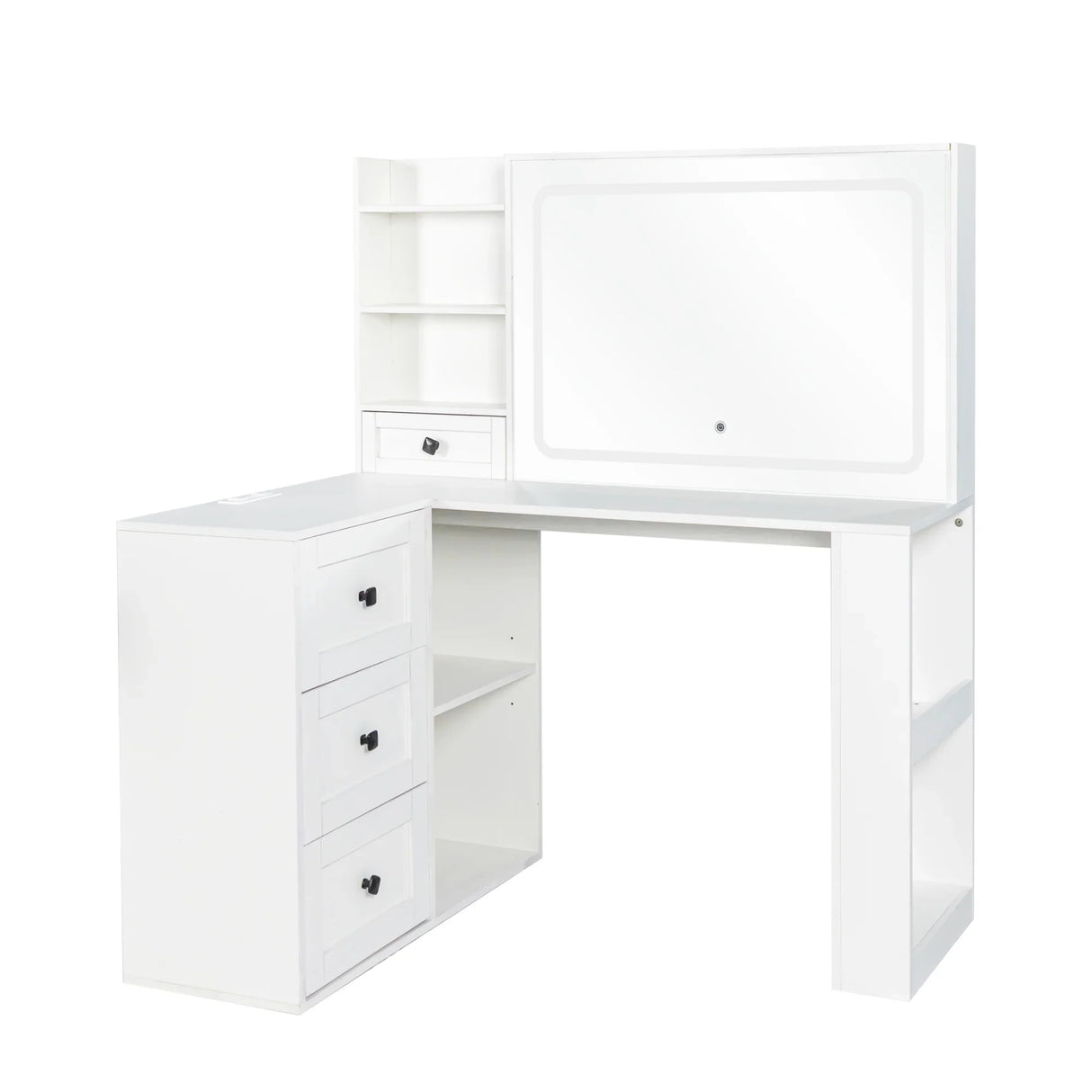 Vanity Desk With Lights And Built In Mirror In White - Furniture Home Direct