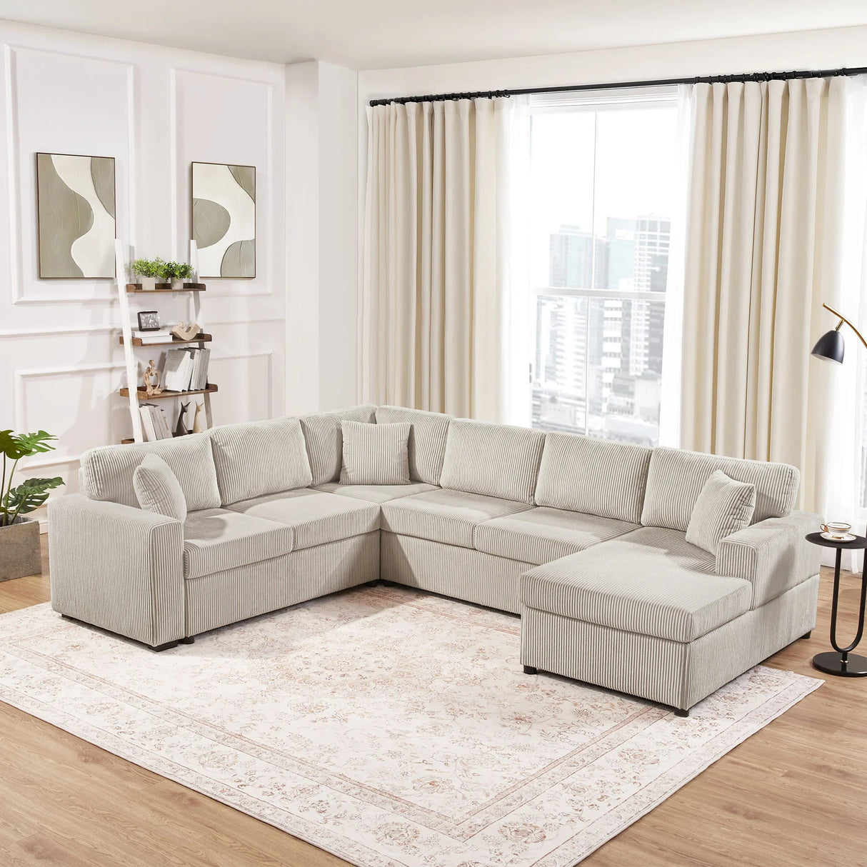 Oversized Sectional U-Shaped Sofa With Chaise Lounge And Three Soft Throw Pillows - Furniture Home Direct