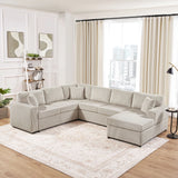 Oversized Sectional U-Shaped Sofa With Chaise Lounge And Three Soft Throw Pillows - Furniture Home Direct