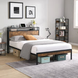 Metal Platform Bed Frame With Wooden Headboard And Footboard With USB Liner, No Box Spring Needed, Under Bed Storage - Furniture Home Direct