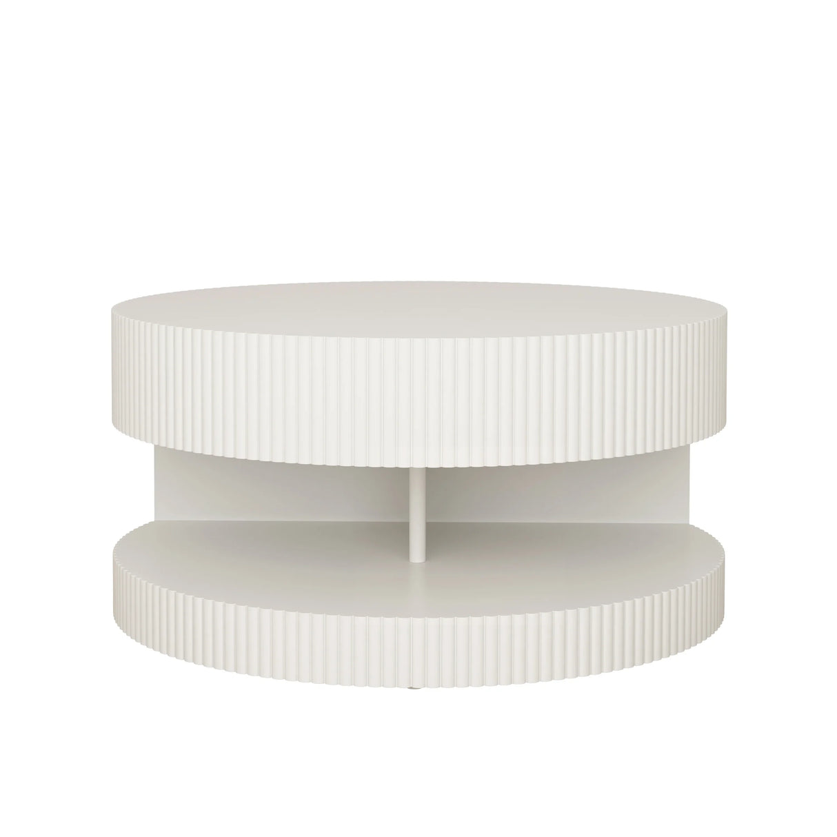 Coffee Table Round Modern Fluted Storage Shelf White - Furniture Home Direct