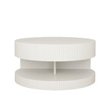 Coffee Table Round Modern Fluted Storage Shelf White - Furniture Home Direct