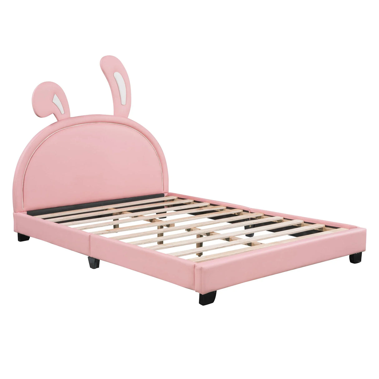 Upholstered Leather Platform Bed With Rabbit Ornament - Furniture Home Direct