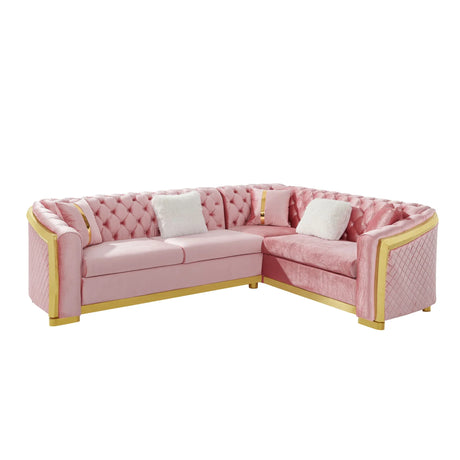 L Shaped Chesterfield Sectional Sofa With Stainless Steel Accents - Furniture Home Direct