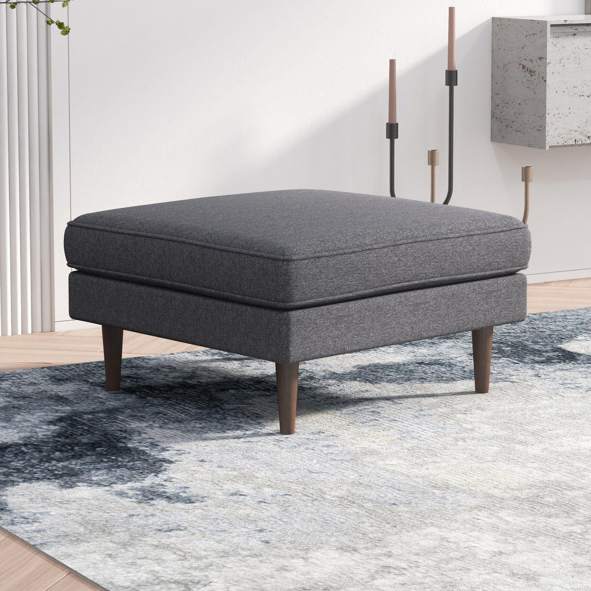 Amber - Square Upholstered Ottoman Linen - Furniture Home Direct