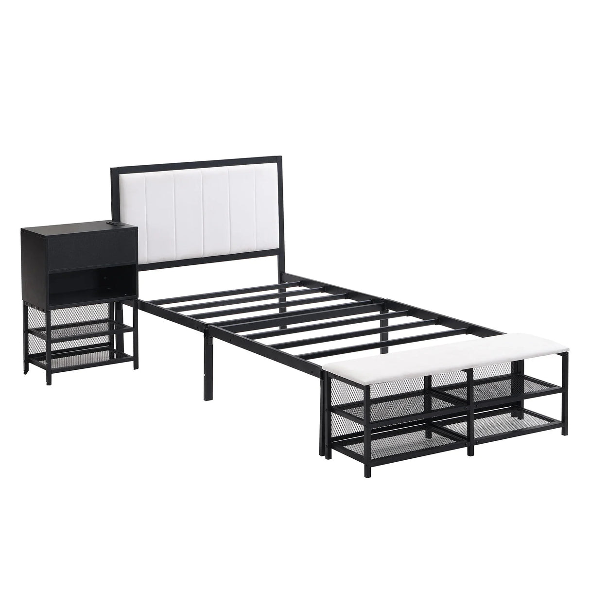 Platform Bed With 2 Tier Storage Shelves, Storage Cabinet - Furniture Home Direct