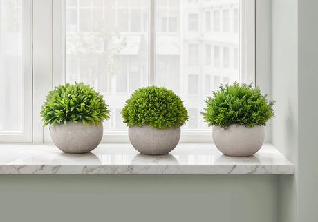 5" Tall, Artificial Plant, Grass, Indoor, Faux, Fake, Table, Greenery, Potted, Decorative (Set of 3) - Green / Gray - Furniture Home Direct