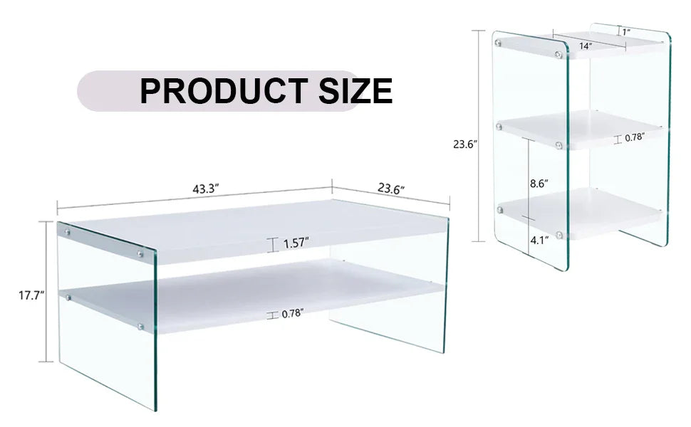 Coffee Table Three Tier MDF Glass Sides Shelves Modern White - Furniture Home Direct