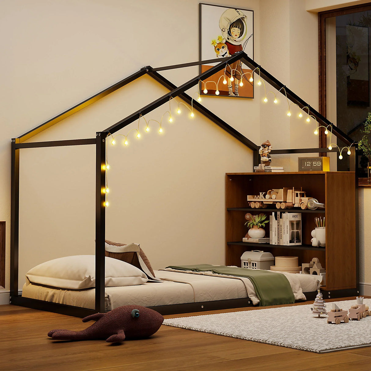 Bed House Frame With Shelves And Lights - Furniture Home Direct