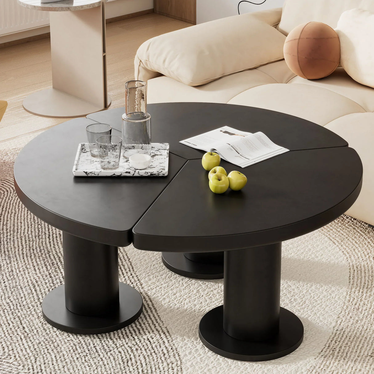 Round Petal Shaped Coffee Table With 3 Thick Legs - Furniture Home Direct