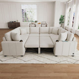 Modern U-Shaped Sectional Sofa Convertible Pull-Out Sofa Bed With USB Ports And Cup Holders - Furniture Home Direct