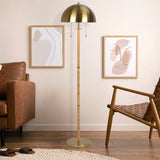 Allure - 2 Light Floor Lamp, Gold, Natural Tube, Double On / Off Pull Chain - Gold / Rattan - Furniture Home Direct